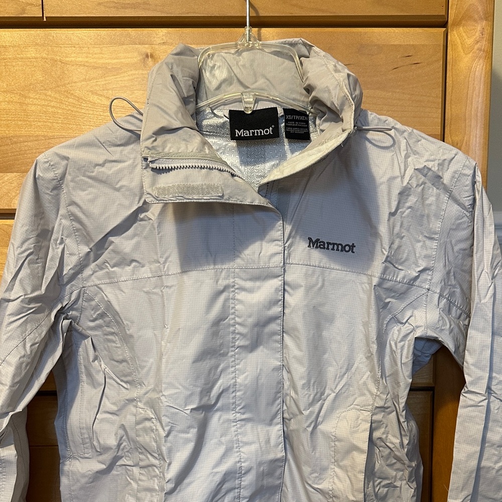 Marmot PreCip Rain Jacket Light Gray Ripstop Packable Hooded